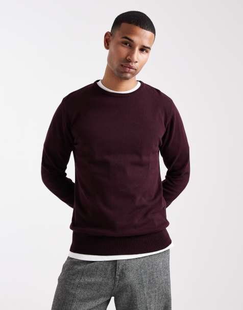 Brave Soul fine knit crew neck jumper in oxblood - view 1