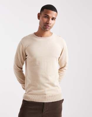 Brave Soul Brave Soul fine knit crew neck jumper in stone-Neutral