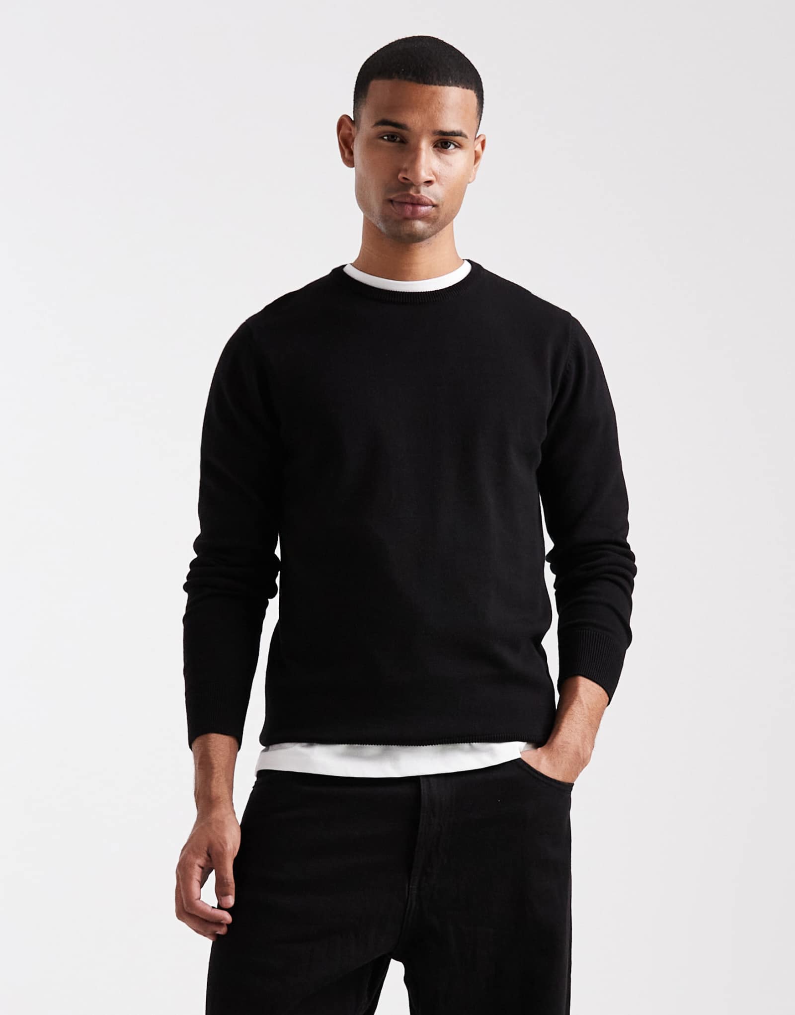 Черный свитер с круглым вырезом из тонкой вязки Brave Soul