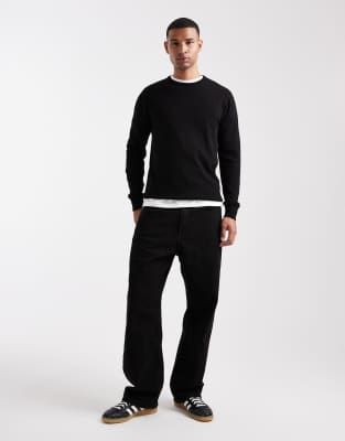 Brave Soul Fine Knit Crew Neck Sweater In Black
