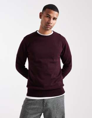 Brave Soul Fine Knit Crew Neck Sweater In Red