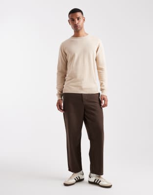 Brave Soul Fine Knit Crew Neck Sweater In Neutral