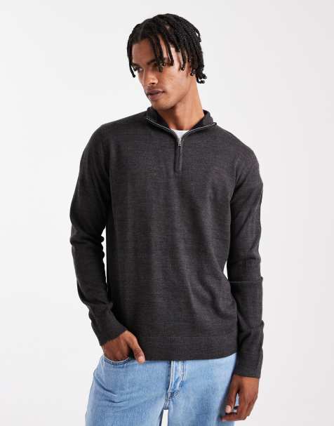 Brave Soul fine knit quarter zip jumper in charcoal grey - view 1
