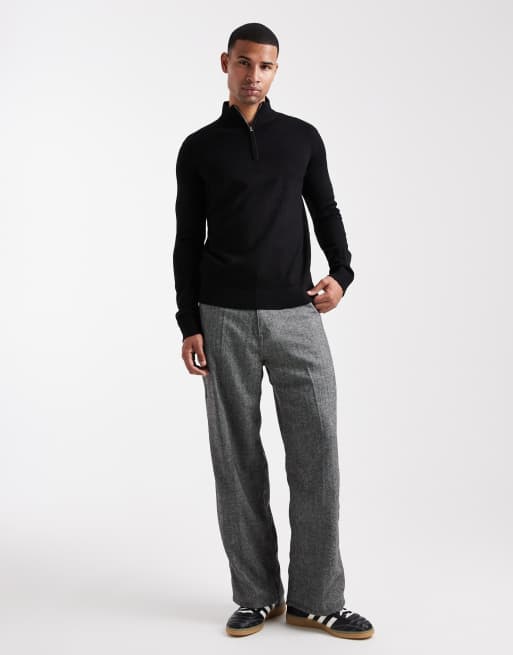 Brave Soul fine knit quarter zip sweater in black, 2 of 5