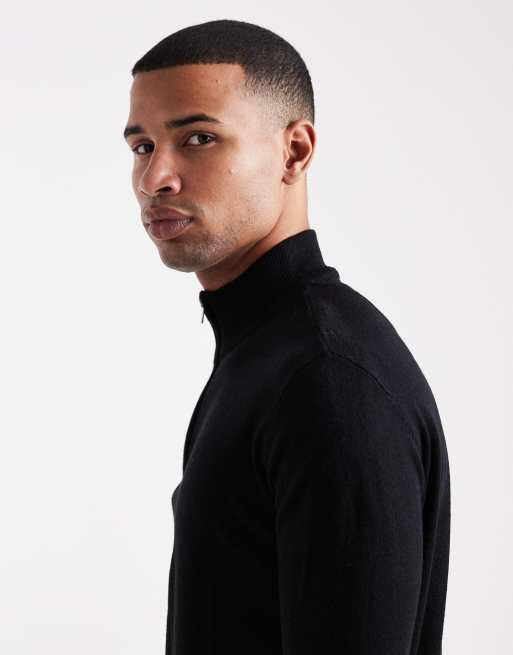 Brave Soul fine knit quarter zip sweater in black, 4 of 5