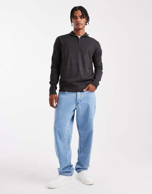 Brave Soul fine knit quarter zip sweater in charcoal gray, 2 of 5