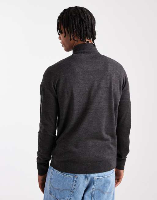 Brave Soul fine knit quarter zip sweater in charcoal gray, 3 of 5
