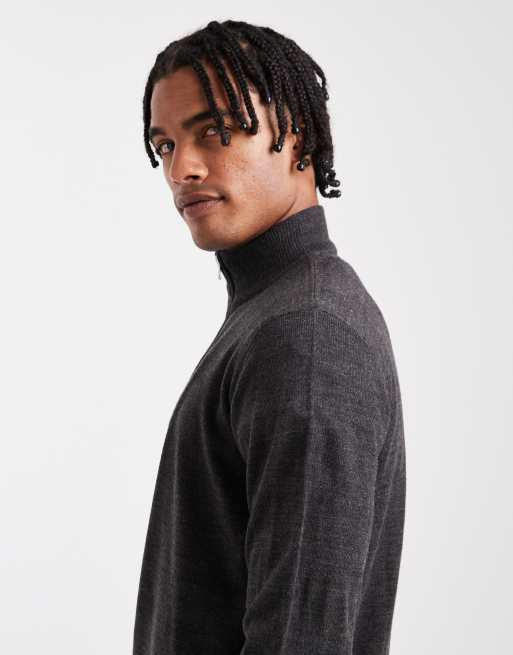 Brave Soul fine knit quarter zip sweater in charcoal gray, 4 of 5
