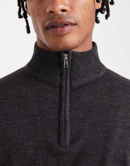 Brave Soul fine knit quarter zip sweater in charcoal gray, 5 of 5