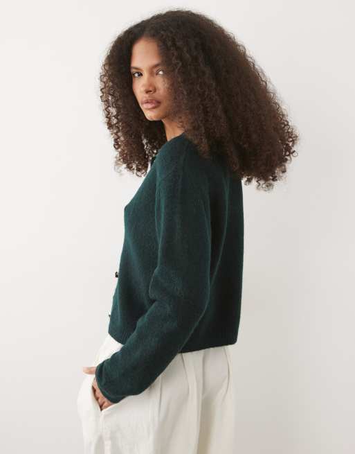 Brave Soul – Fischerrippen-Strickjacke in Tannengrün, 4 von 4