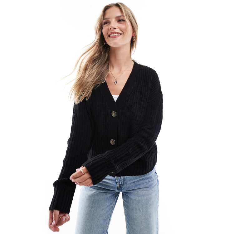 Brave Soul fisherman knit cardigan in black ASOS - Main Image