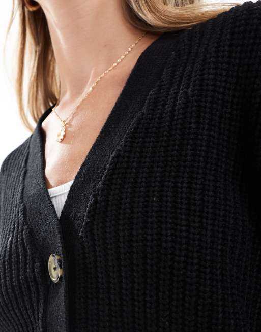 Brave Soul fisherman knit cardigan in black, 2 of 4