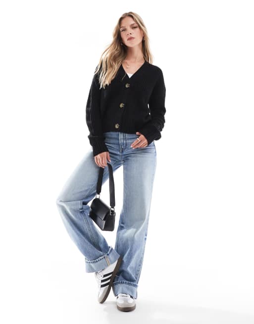 Brave Soul fisherman knit cardigan in black, 3 of 4