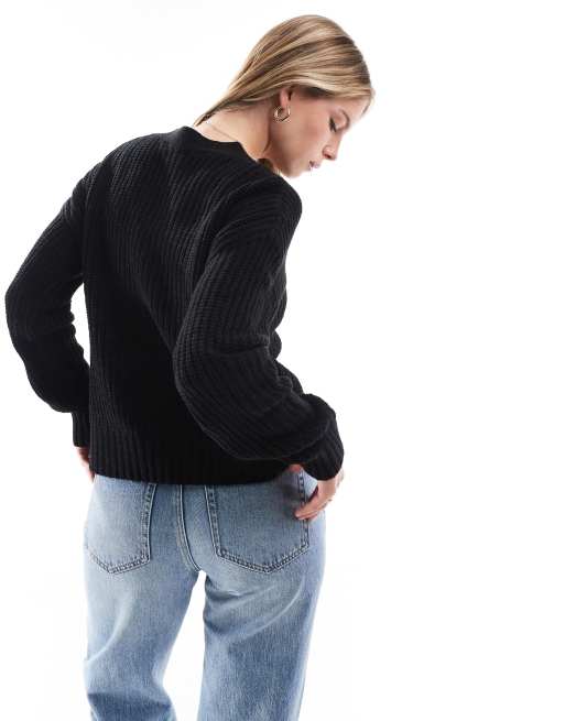 Brave Soul fisherman knit cardigan in black, 4 of 4