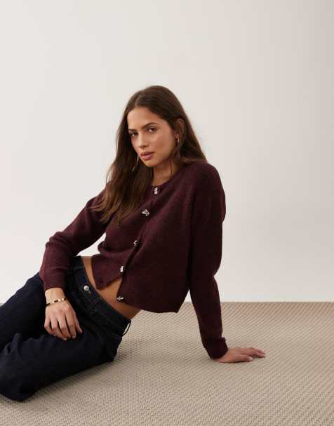 Brave Soul fisherman knit cardigan in burgundy - view 1