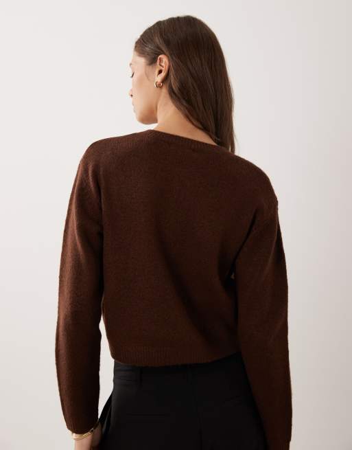 Brave Soul fisherman knit cardigan in chocolate brown, 4 of 4