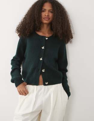 Brave Soul Fisherman Knit Cardigan In Green
