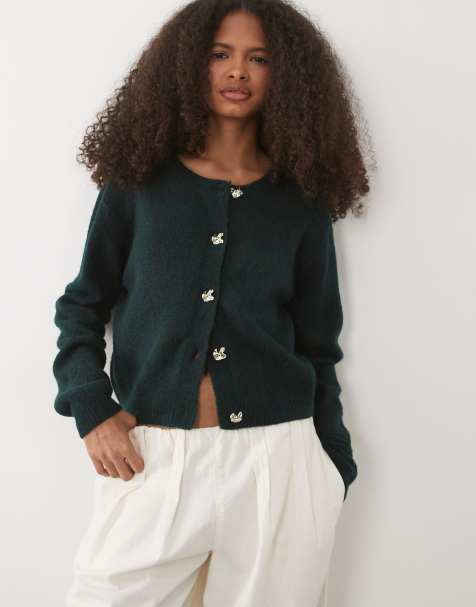 Brave Soul fisherman knit cardigan in forest green - view 1