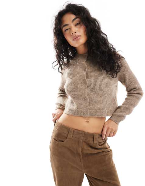 Brave Soul fisherman knit cardigan in taupe - view 1
