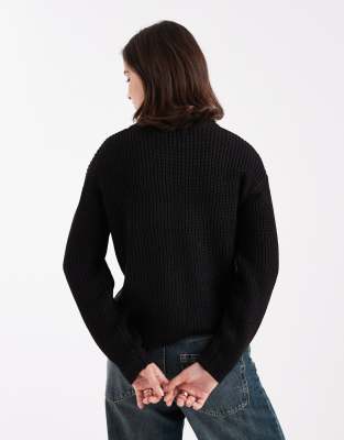 Brave Soul Fisherman Knit Cardigan With Gold-tone Buttons And Pocket Detailing In Black