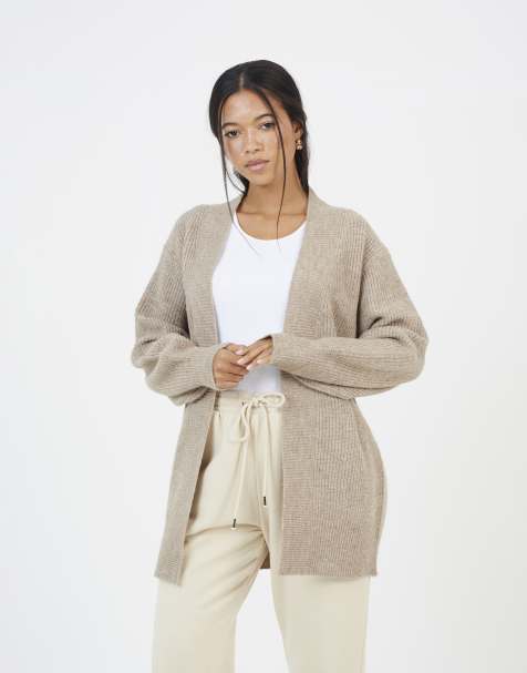 Brave Soul Fisherman knit dropped shoulder cardigan in taupe