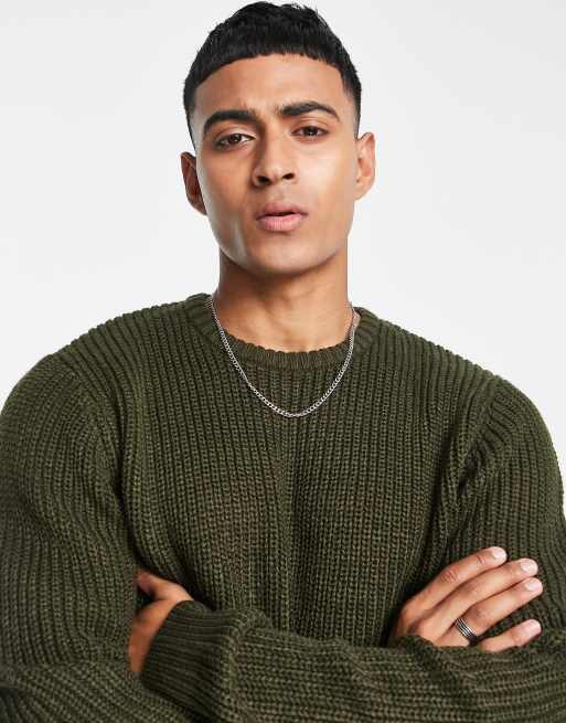 Brave Soul fisherman knit jumper in khaki