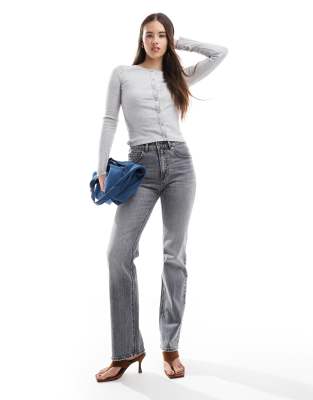 Brave Soul Fitted Button Down Long Sleeve Top In Gray