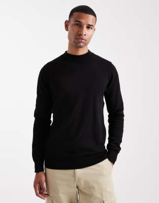 Brave Soul fitted high neck sweater in black