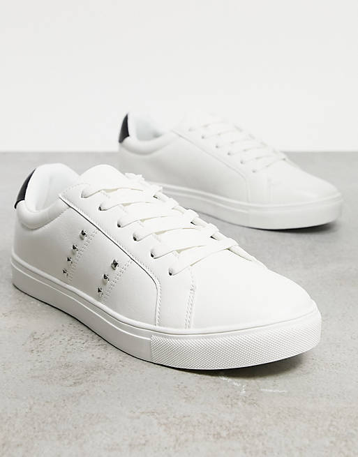 Brave Soul flatform studded lace up trainers in white