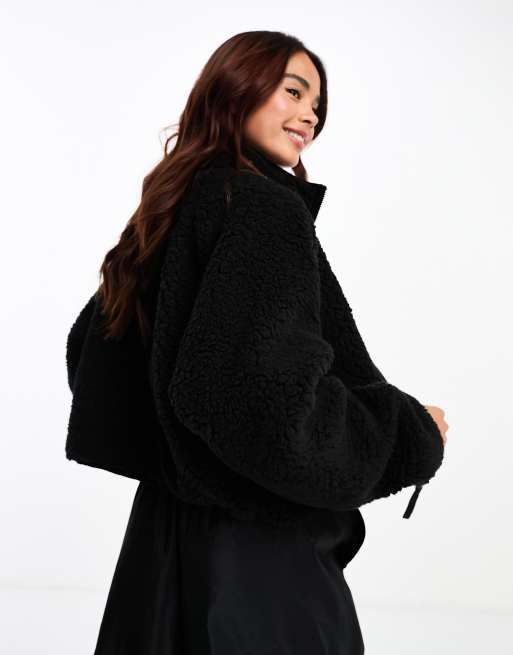Brave Soul fleece jacket with pocket detail in black , 2 of 4