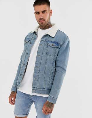 brave soul denim jacket with fleece collar