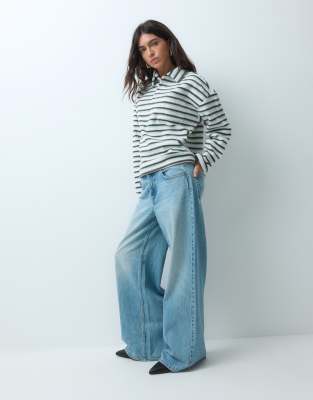 Brave Soul Fleece Long Sleeve Stripe Rugby Top In White