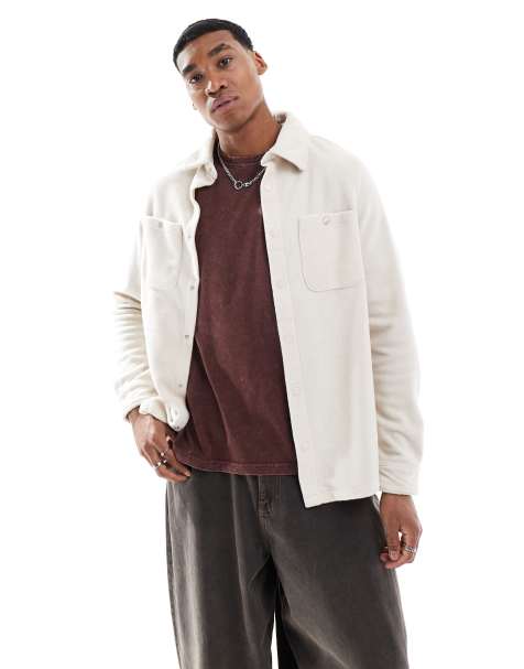 Brave Soul fleece overshirt in stone - view 1