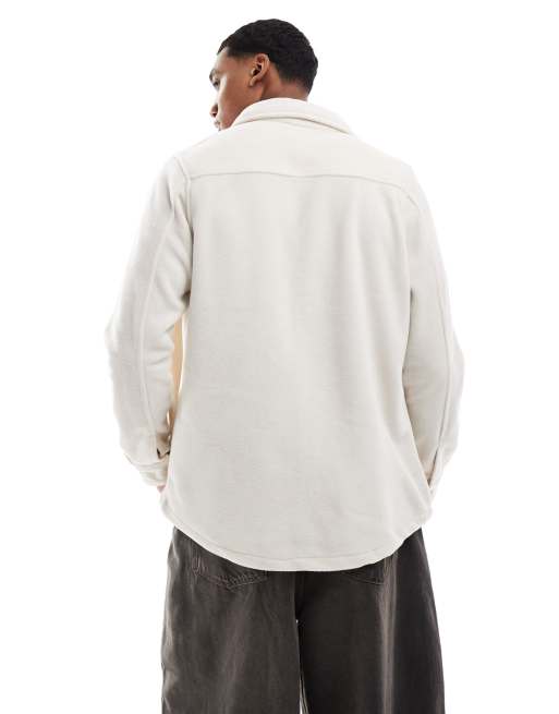 Brave Soul fleece overshirt in stone