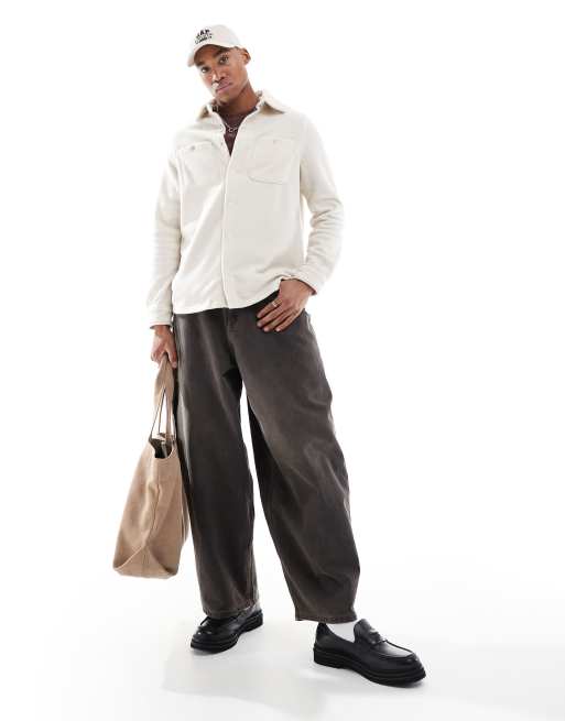 Brave Soul fleece overshirt in stone