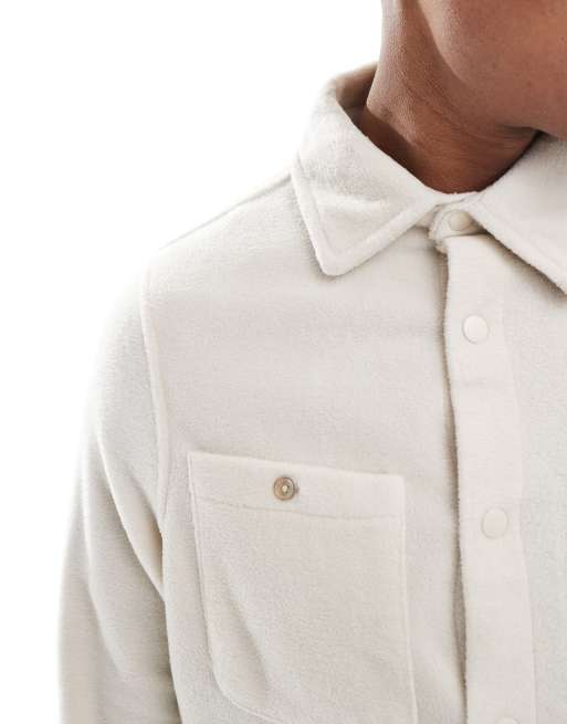 Brave Soul fleece overshirt in stone