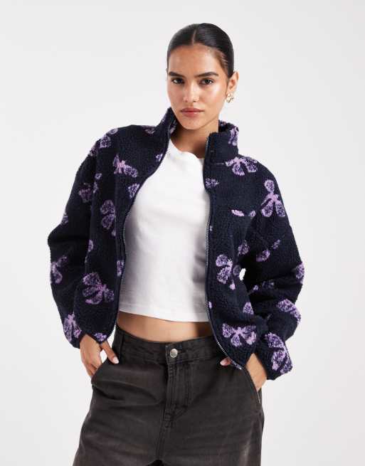 Brave Soul - Fleece vest met volledige rits en strikkenprint in marineblauw en paars
