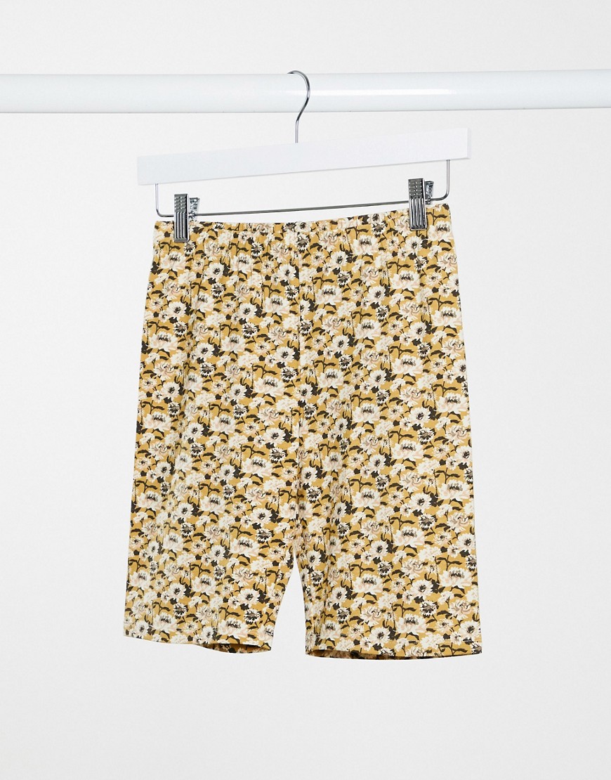 Brave Soul floral printed legging shorts in yellow