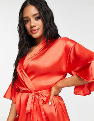 red satin kimono robe