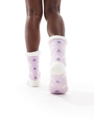Brave Soul Fluffy Bed Socks With Hearts In Purple