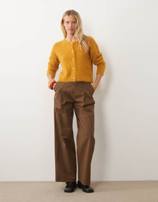 Brave Soul fluffy cardigan with gold buttons in mustard, 3 of 4
