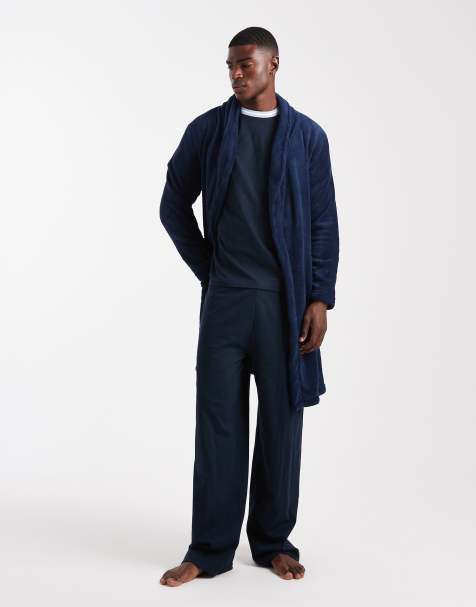 Brave Soul fluffy dressing gown in navy - view 1