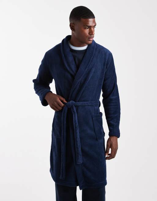 Brave Soul fluffy dressing gown in navy, 2 of 5