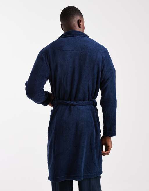 Brave Soul fluffy dressing gown in navy, 3 of 5