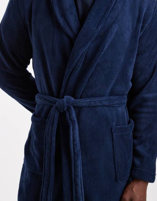 Brave Soul fluffy dressing gown in navy, 4 of 5