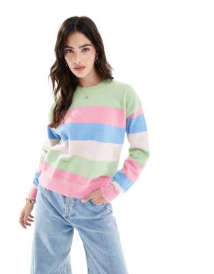 Brave Soul fluffy knitted jumper in multi stripe