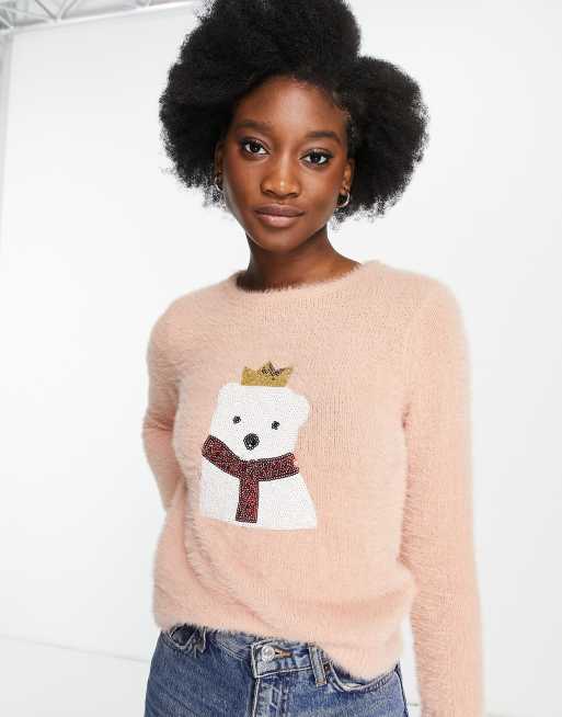 Brave Soul fluffy polar bear christmas jumper ClassicfuncenterShops