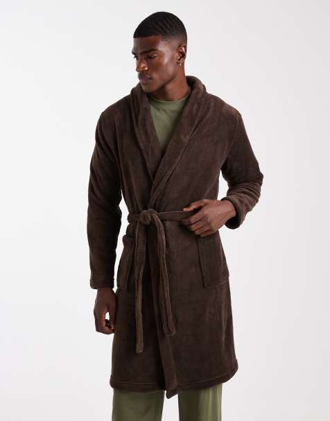 Brave Soul fluffy robe in brown - view 1