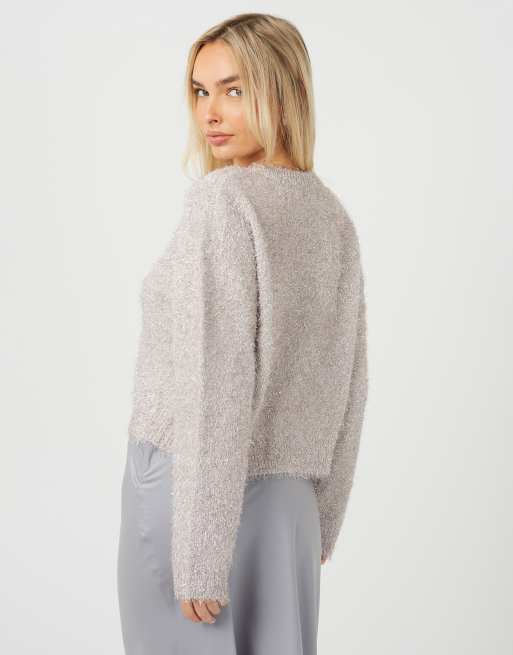 Brave Soul fluffy tinsel gebreid vest in zilver, 2 van 4