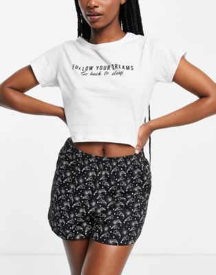 Brave Soul follow your dreams short pyjama set in black and white